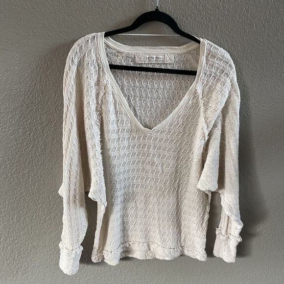 Free people Thermal Top Women's Medium Ivory Thien’s Hacci Boho Hippie Sweater - Picture 4 of 13